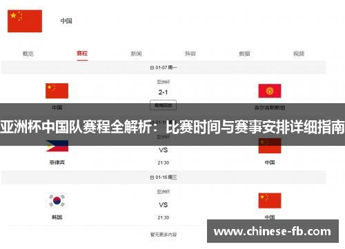 亚洲杯中国队赛程全解析:比赛时间与赛事安排详细指南 亚洲杯中国队赛程全解析:比赛时间与赛事安排详细指南